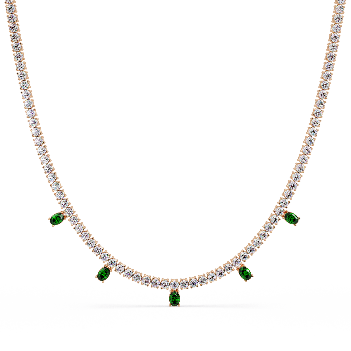 14.2 CTW Round Diamond & Oval Colorstone Drop Tennis Necklace – CAD image 7998