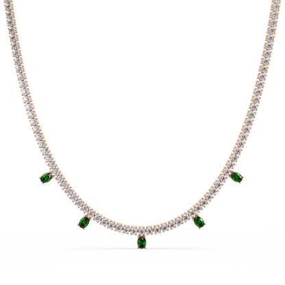 14.2 CTW Round Diamond & Oval Colorstone Drop Tennis Necklace – CAD image 7998