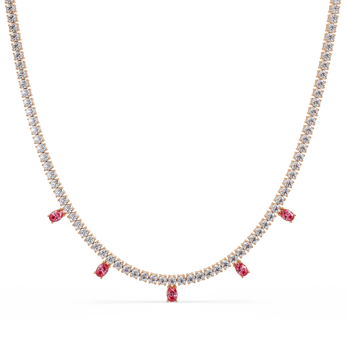 14.2 CTW Round Diamond & Oval Colorstone Drop Tennis Necklace – CAD image 7999