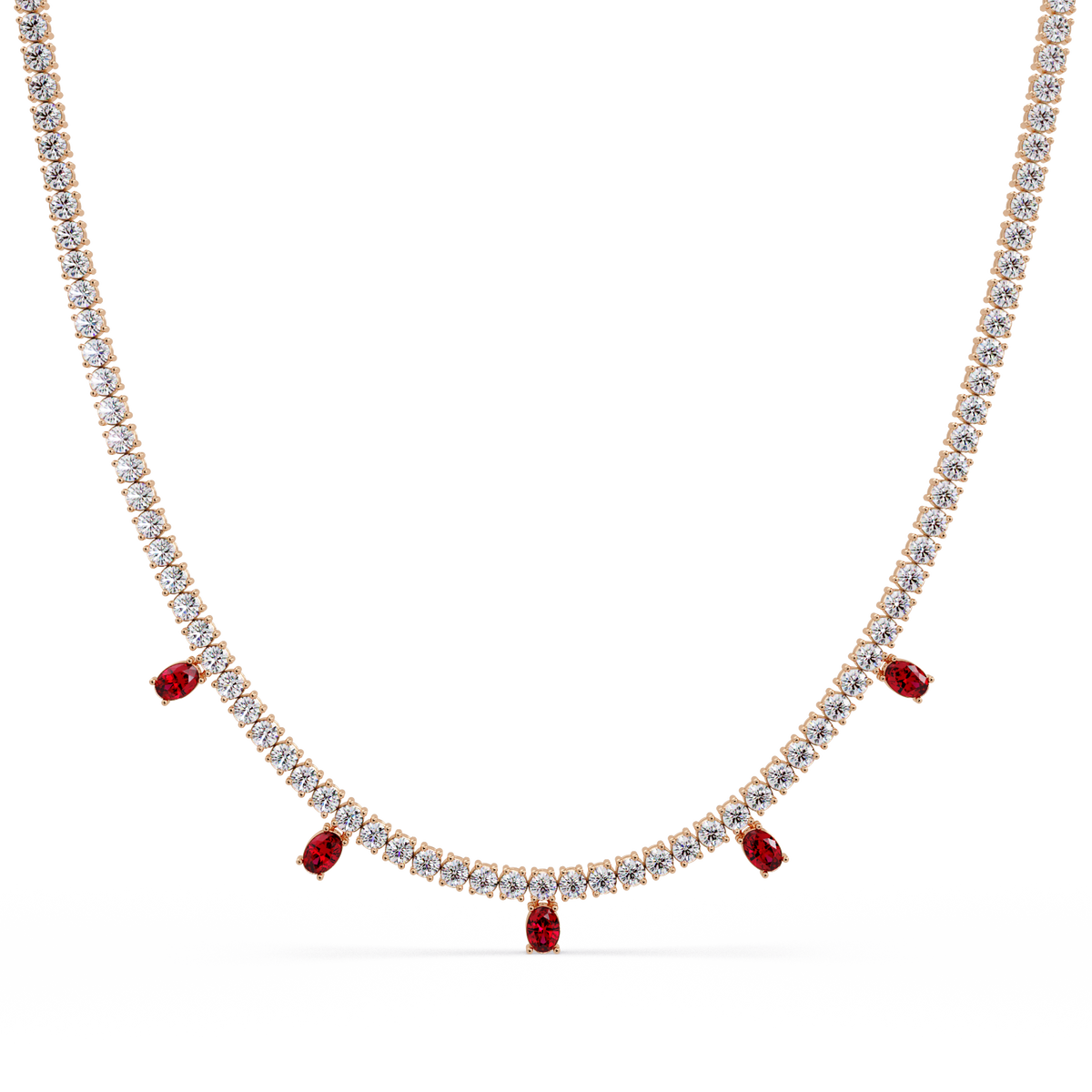 14.2 CTW Round Diamond & Oval Colorstone Drop Tennis Necklace – CAD image 8000
