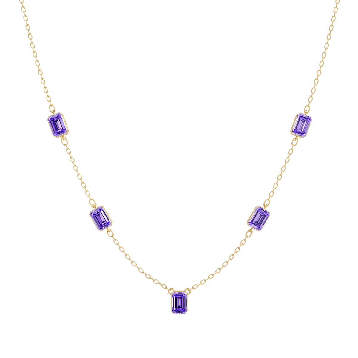 3.8 CTW Emerald-Cut Colorstone Station Necklace - CAD image 8171