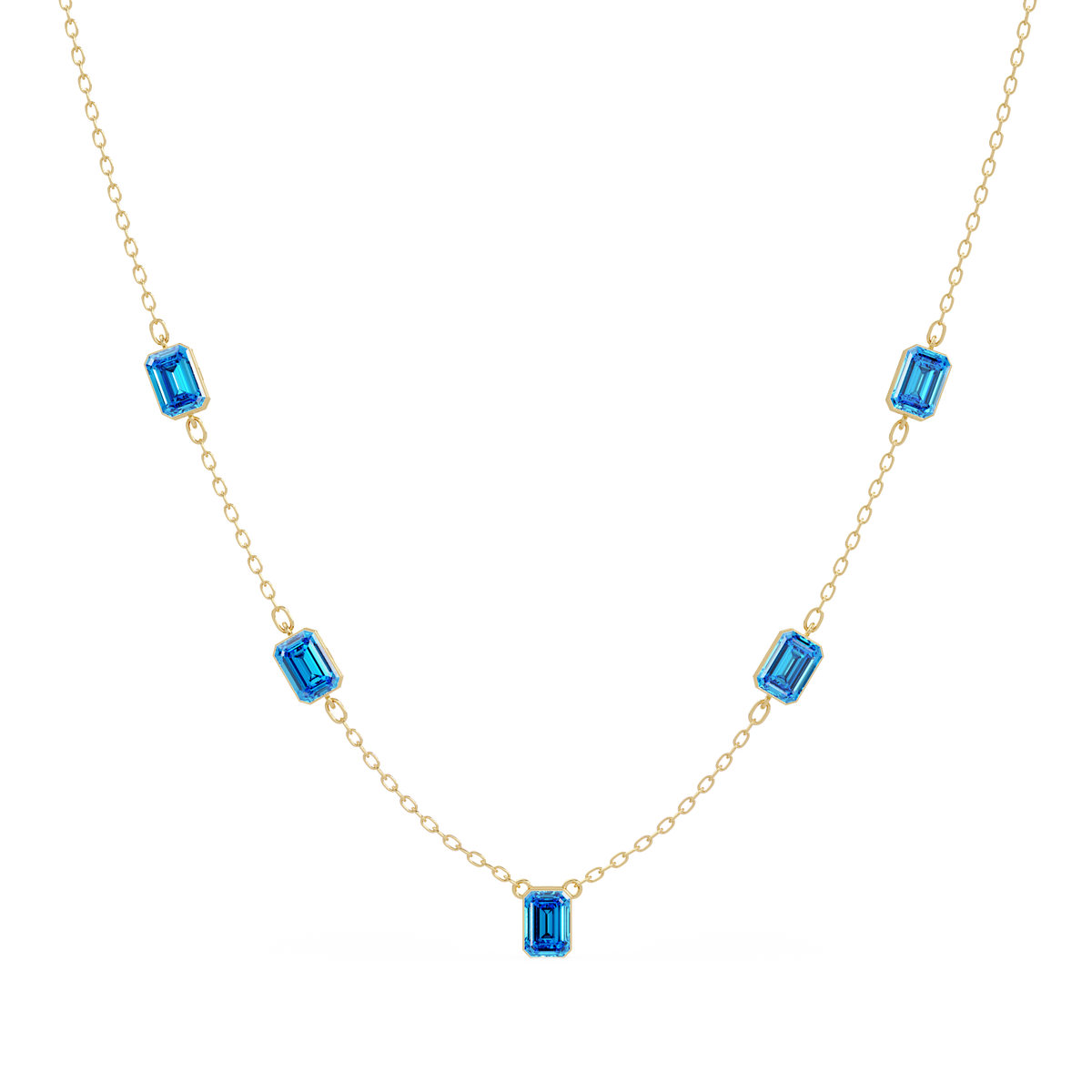 3.8 CTW Emerald-Cut Colorstone Station Necklace - CAD image 8173