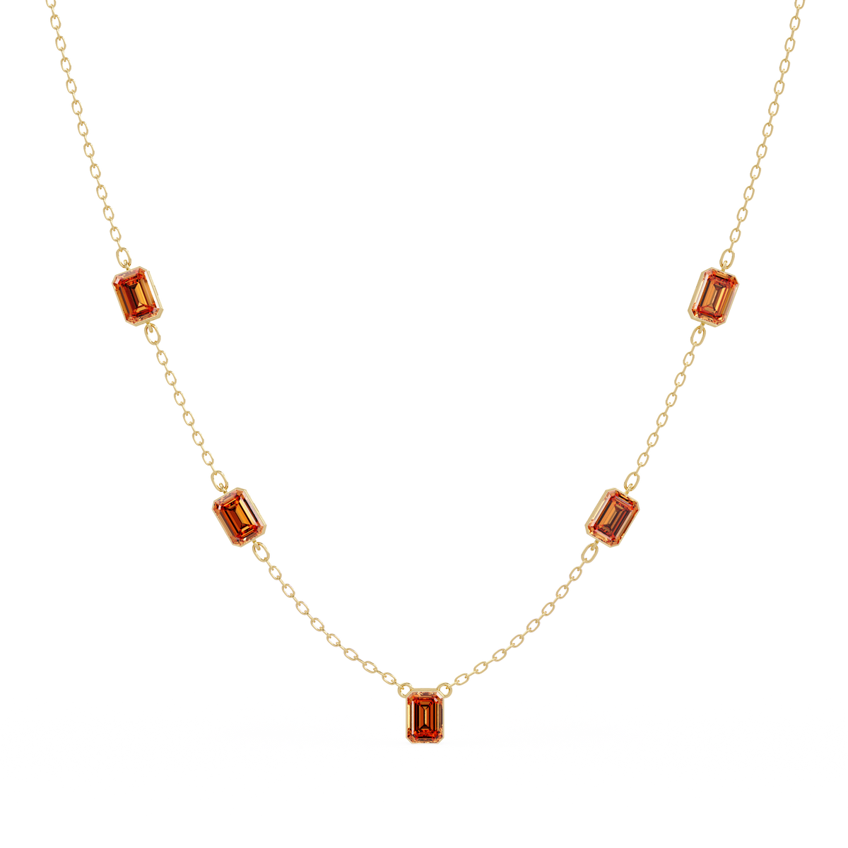 3.8 CTW Emerald-Cut Colorstone Station Necklace - CAD image 8174