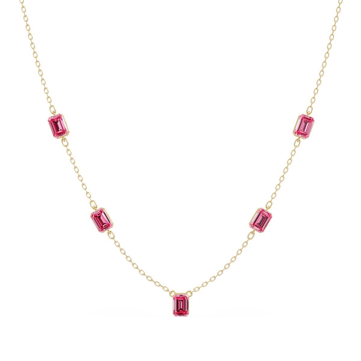 3.8 CTW Emerald-Cut Colorstone Station Necklace - CAD image 8176