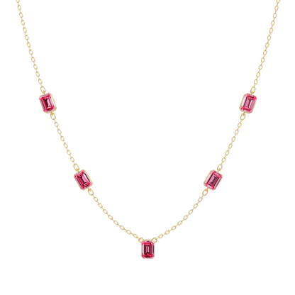 3.8 CTW Emerald-Cut Colorstone Station Necklace - CAD image 8176