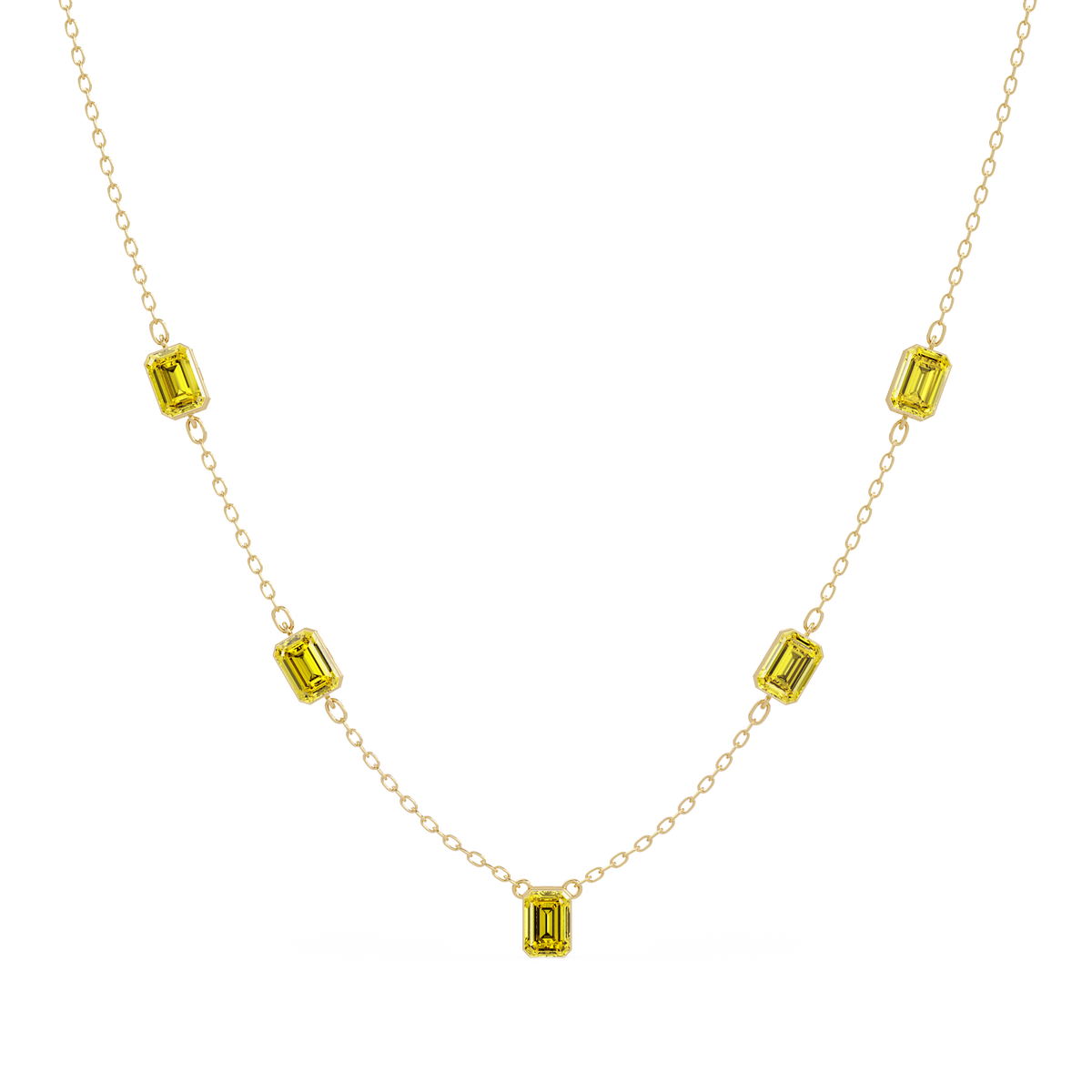 3.8 CTW Emerald-Cut Colorstone Station Necklace - CAD image 8178