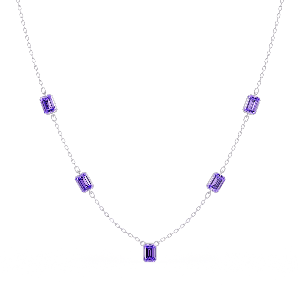 3.8 CTW Emerald-Cut Colorstone Station Necklace - CAD image 8181