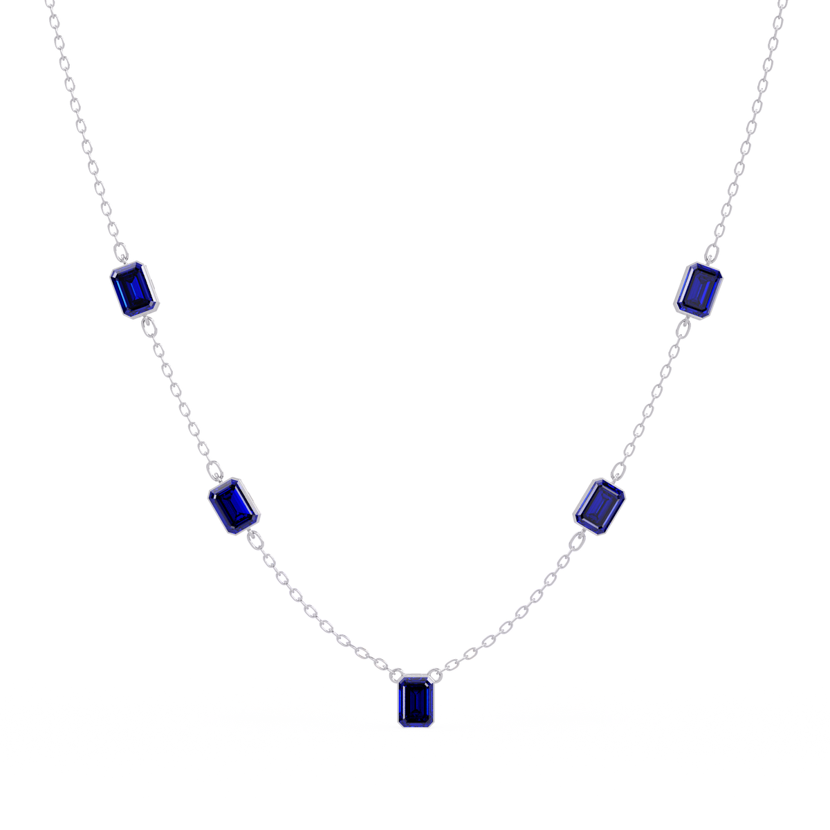 3.8 CTW Emerald-Cut Colorstone Station Necklace - CAD image 8182