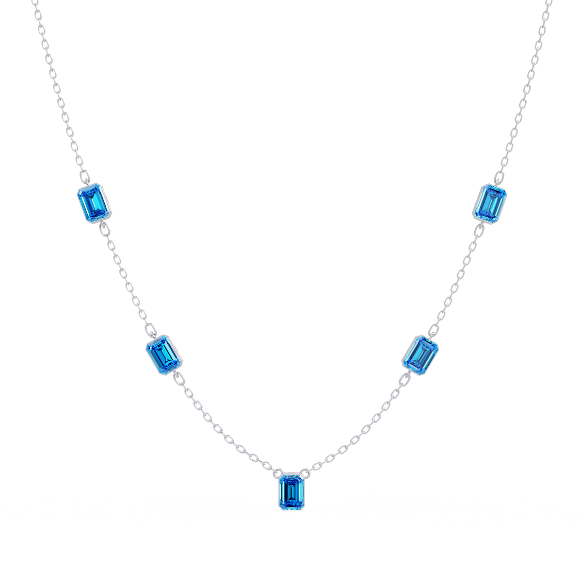 3.8 CTW Emerald-Cut Colorstone Station Necklace - CAD image 8183