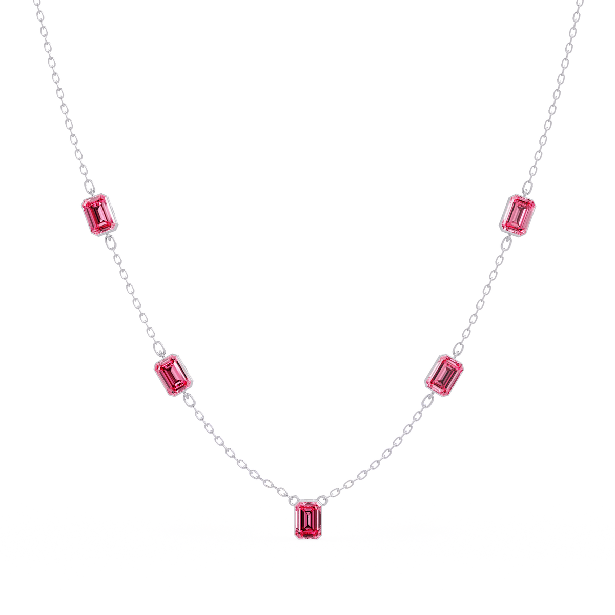 3.8 CTW Emerald-Cut Colorstone Station Necklace - CAD image 8186