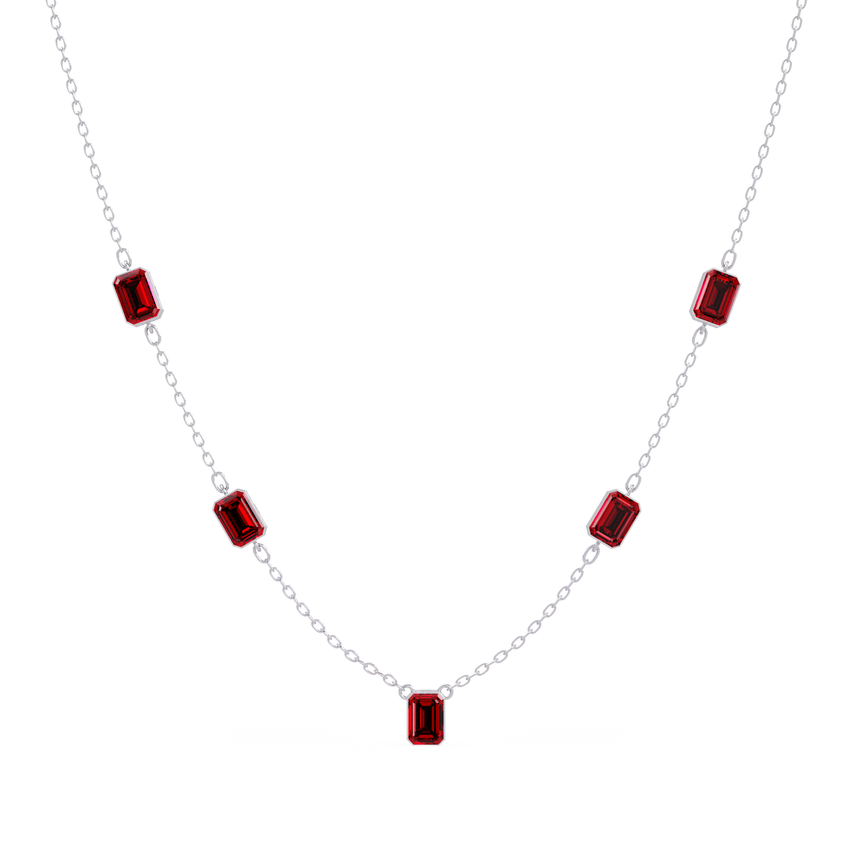 3.8 CTW Emerald-Cut Colorstone Station Necklace - CAD image 8187