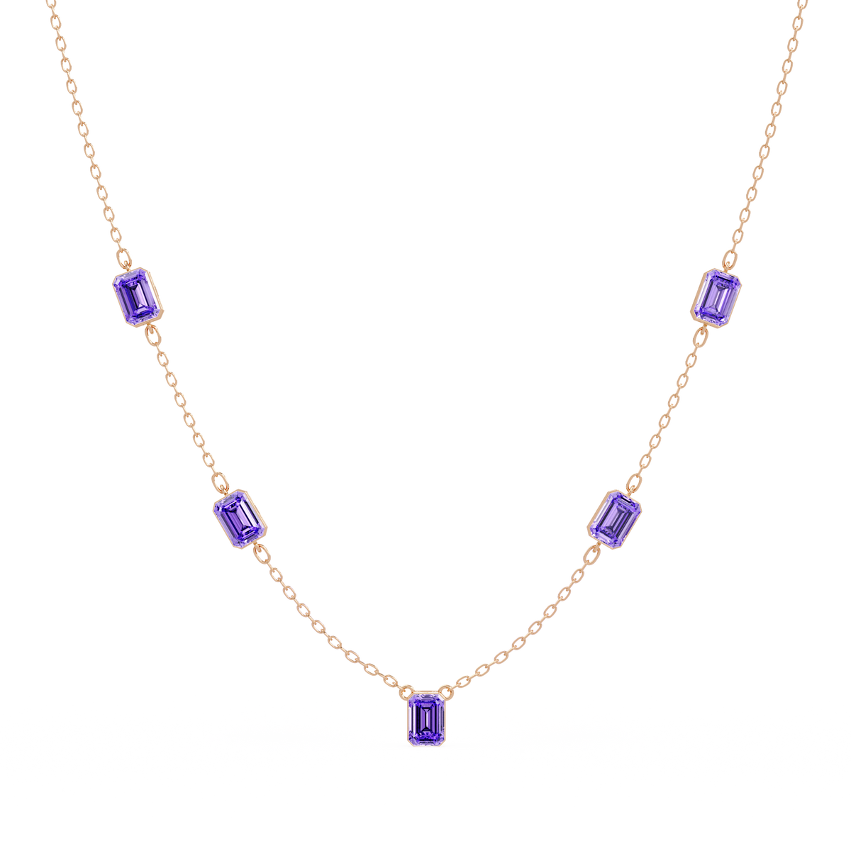 3.8 CTW Emerald-Cut Colorstone Station Necklace - CAD image 8191