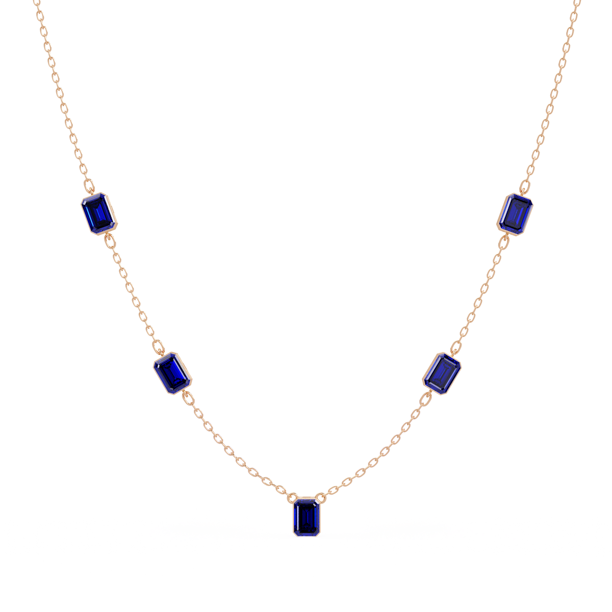 3.8 CTW Emerald-Cut Colorstone Station Necklace - CAD image 8192
