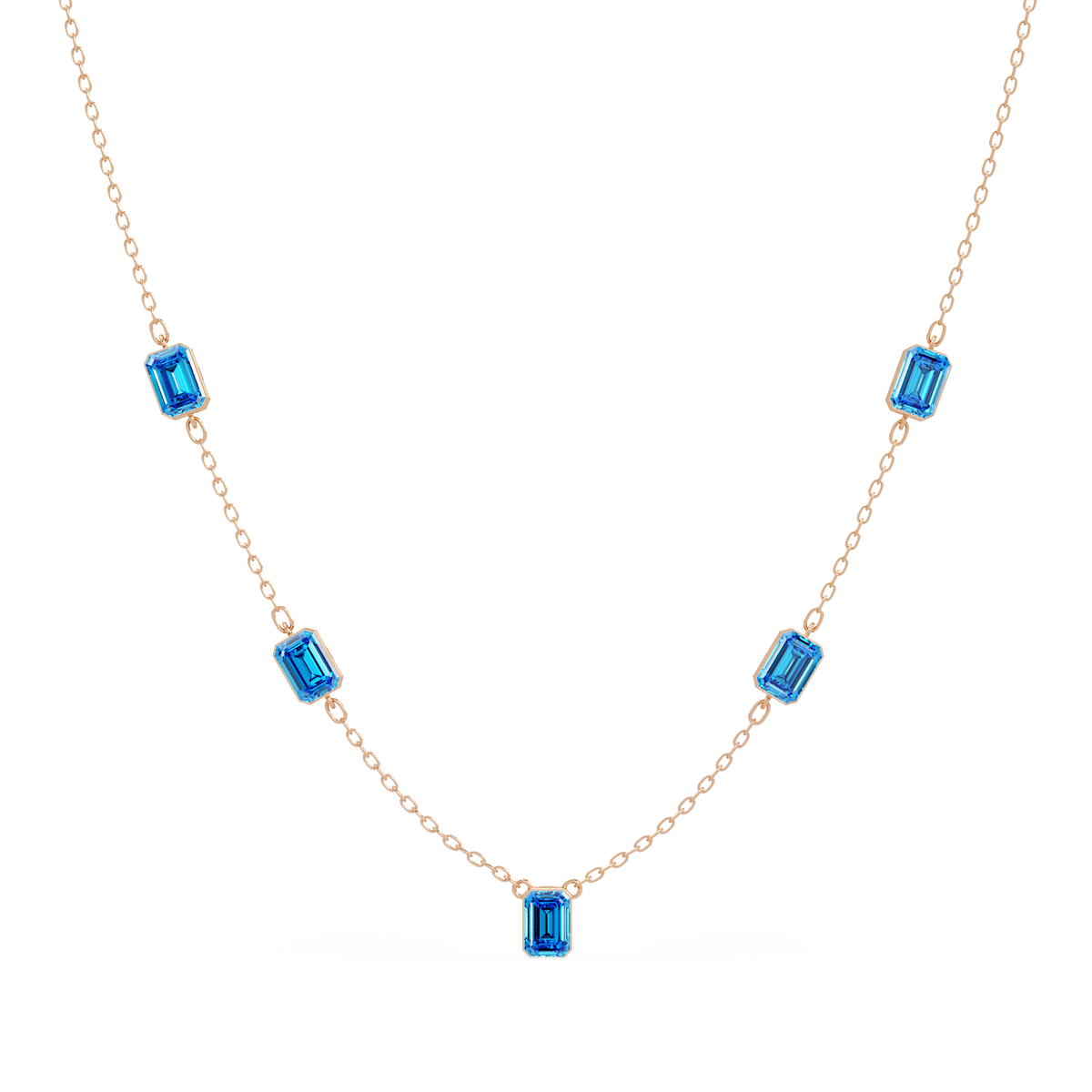 3.8 CTW Emerald-Cut Colorstone Station Necklace - CAD image 8193