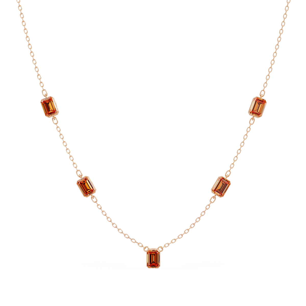 3.8 CTW Emerald-Cut Colorstone Station Necklace - CAD image 8194