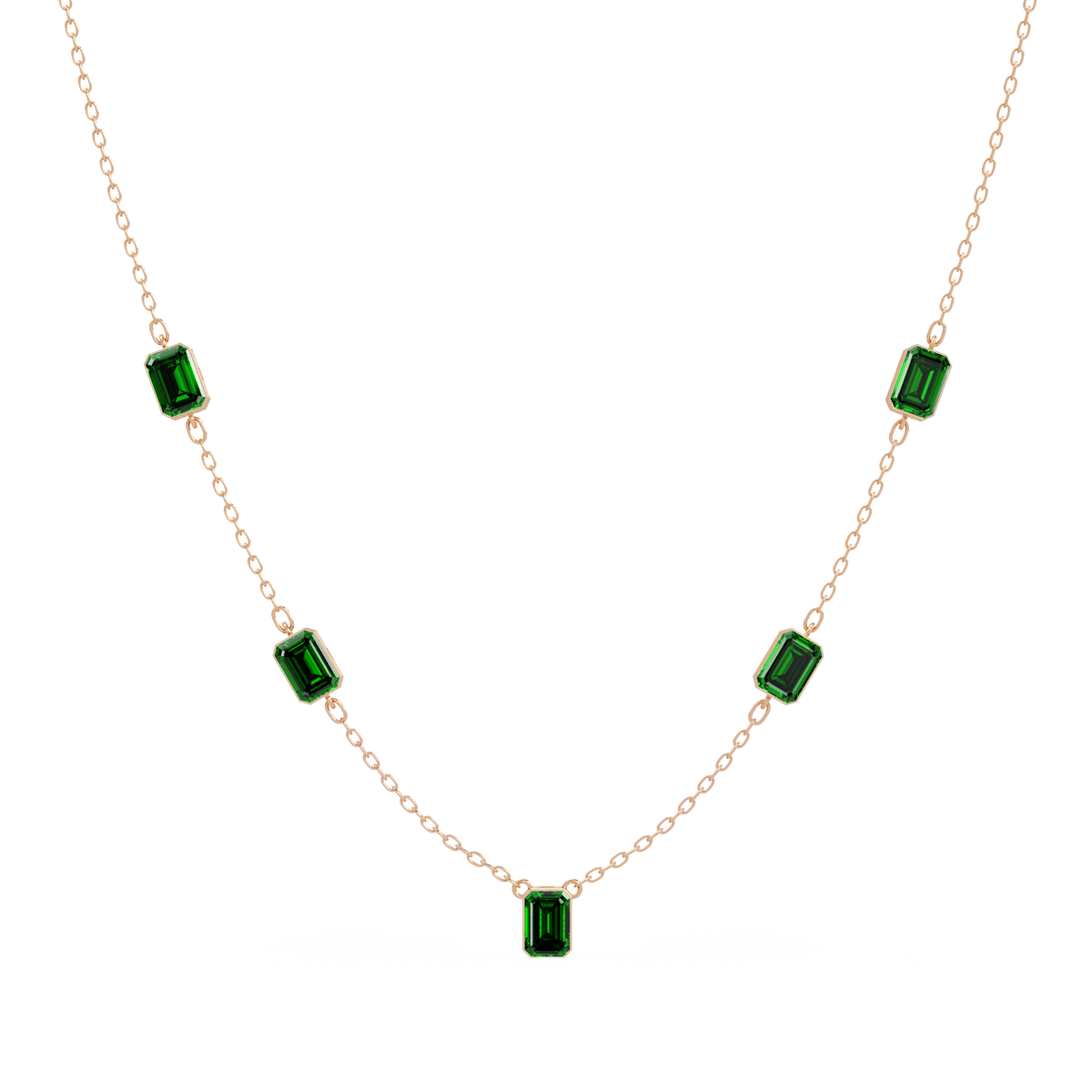 3.8 CTW Emerald-Cut Colorstone Station Necklace - CAD image 8195