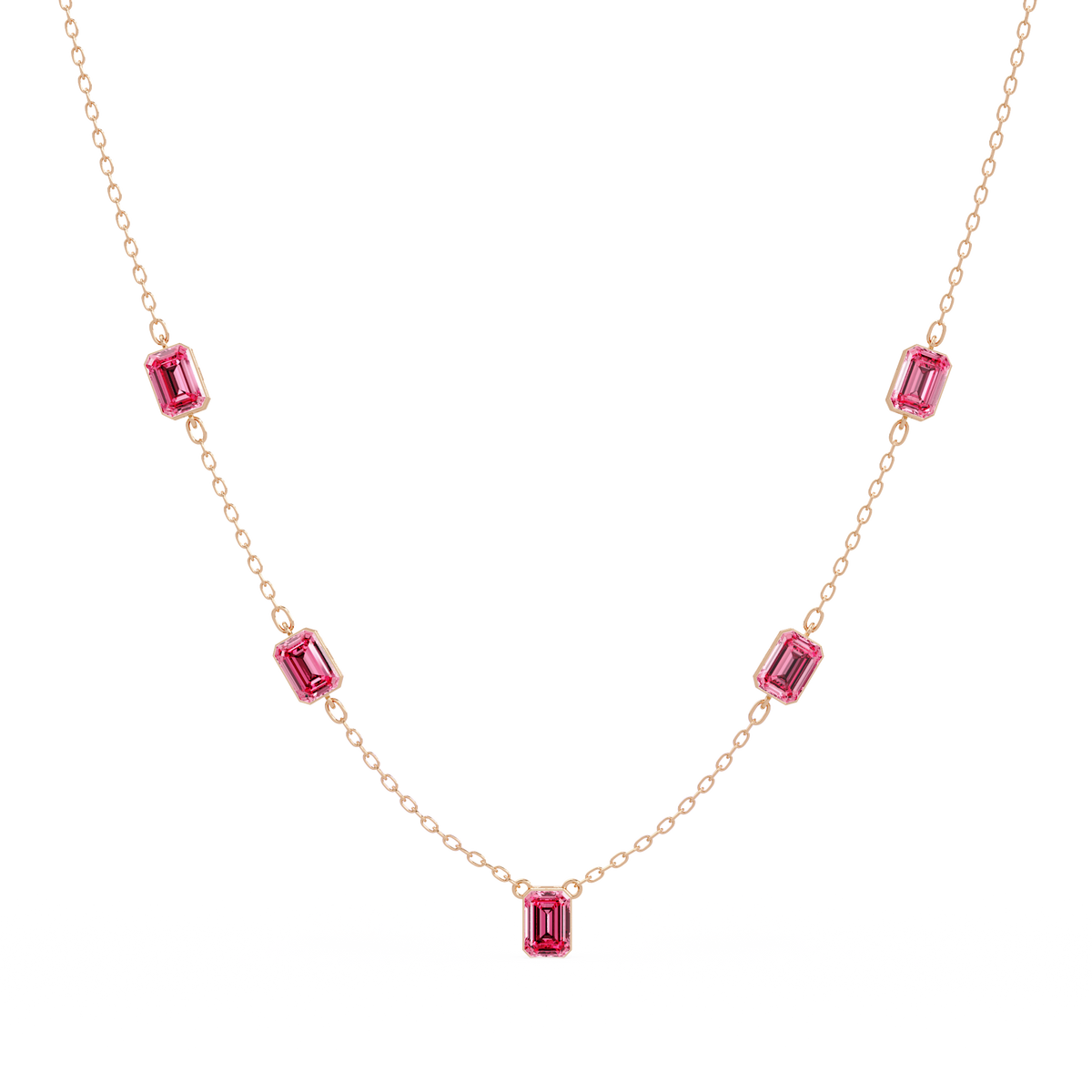 3.8 CTW Emerald-Cut Colorstone Station Necklace - CAD image 8196
