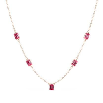 3.8 CTW Emerald-Cut Colorstone Station Necklace - CAD image 8196
