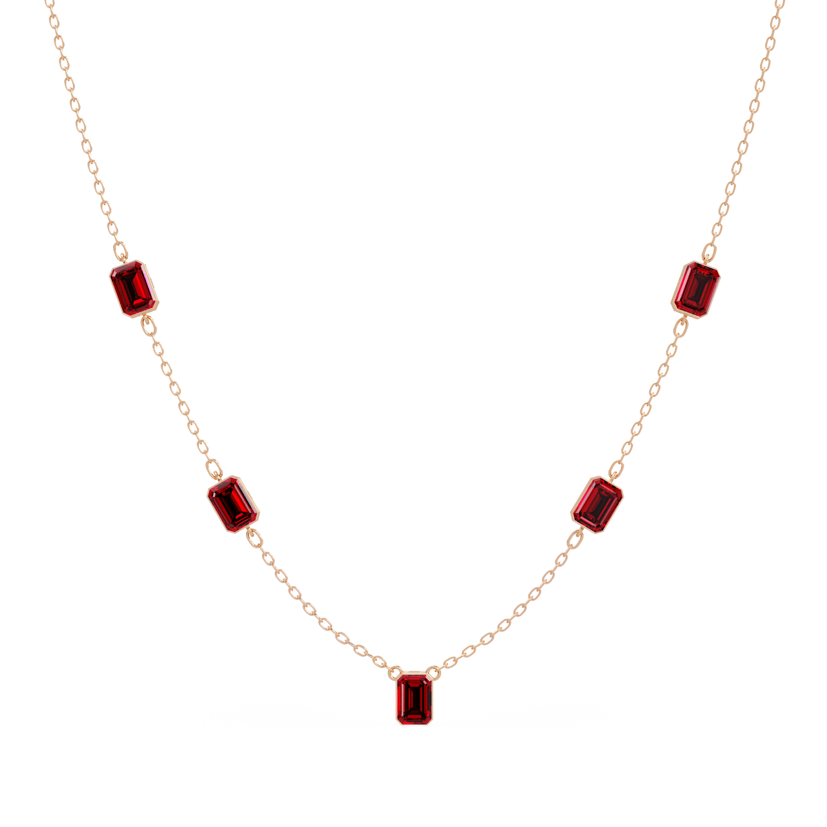 3.8 CTW Emerald-Cut Colorstone Station Necklace - CAD image 8197
