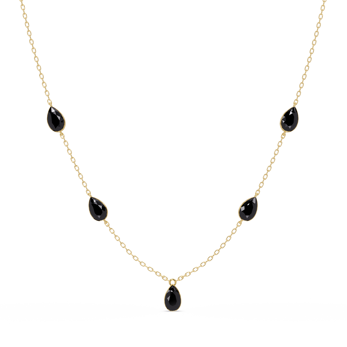 3.7 CTW Pear-Cut Colorstone Station Necklace - Yellow Gold Onyx