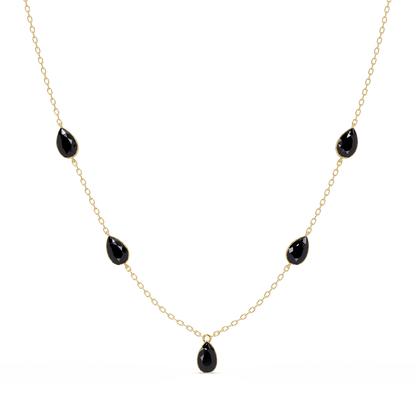 3.7 CTW Pear-Cut Colorstone Station Necklace - Yellow Gold Onyx
