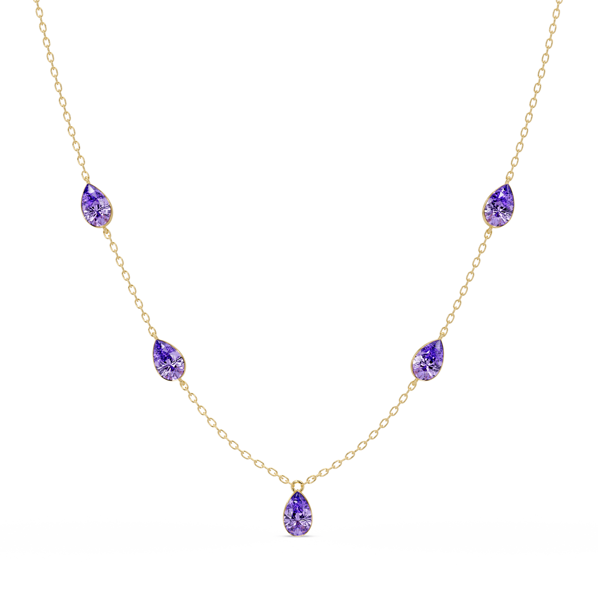 3.7 CTW Pear-Cut Colorstone Station Necklace - Yellow Gold Amethyst Purple