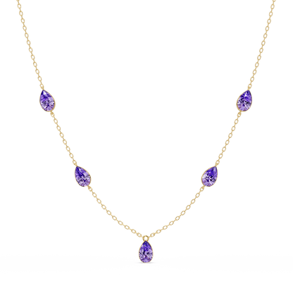 3.7 CTW Pear-Cut Colorstone Station Necklace - Yellow Gold Amethyst Purple