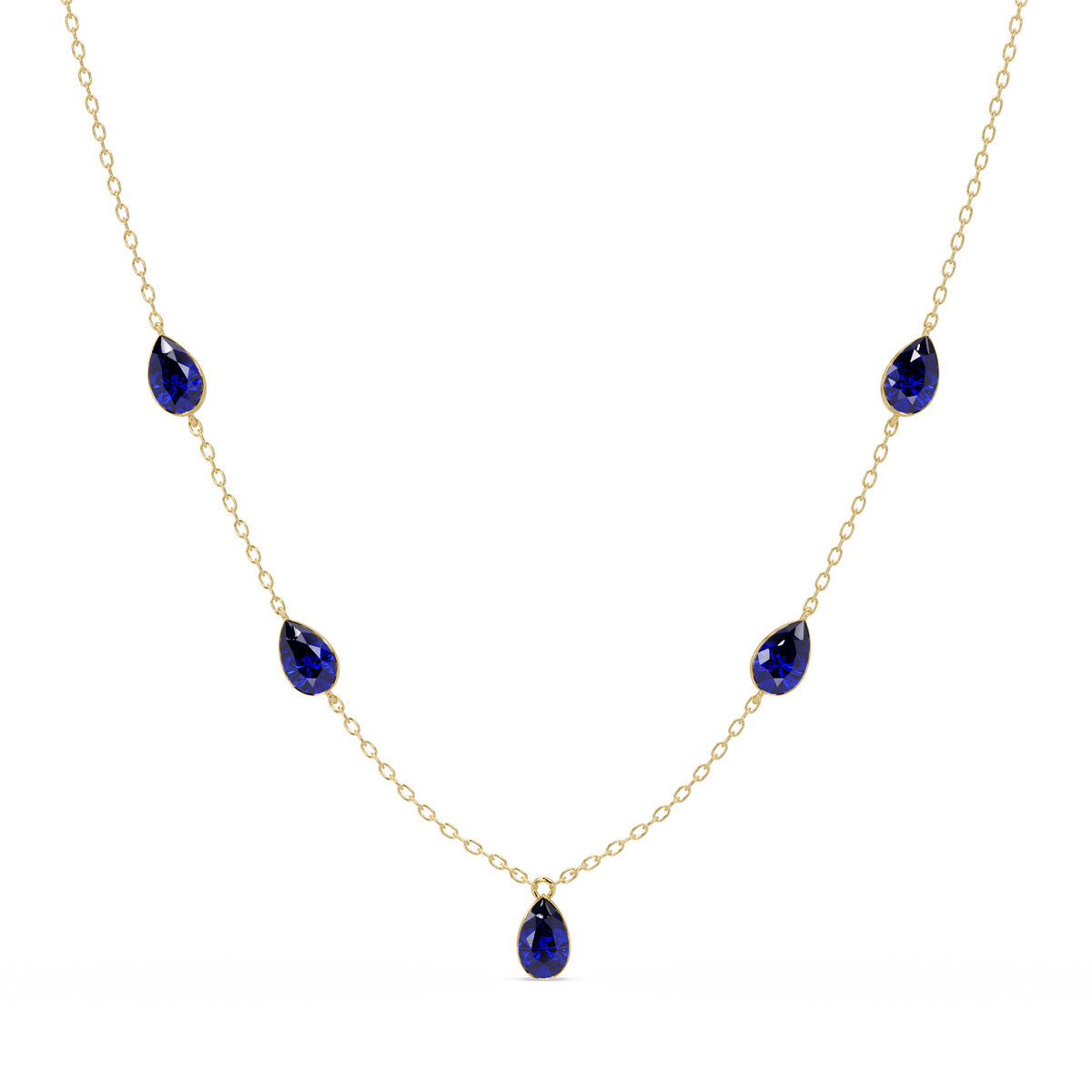 3.7 CTW Pear-Cut Colorstone Station Necklace - Yellow Gold Sapphire Blue