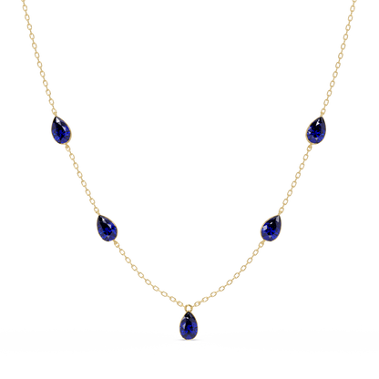3.7 CTW Pear-Cut Colorstone Station Necklace - Yellow Gold Sapphire Blue