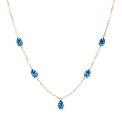 3.7 CTW Pear-Cut Colorstone Station Necklace - Yellow Gold Aquamarine Blue