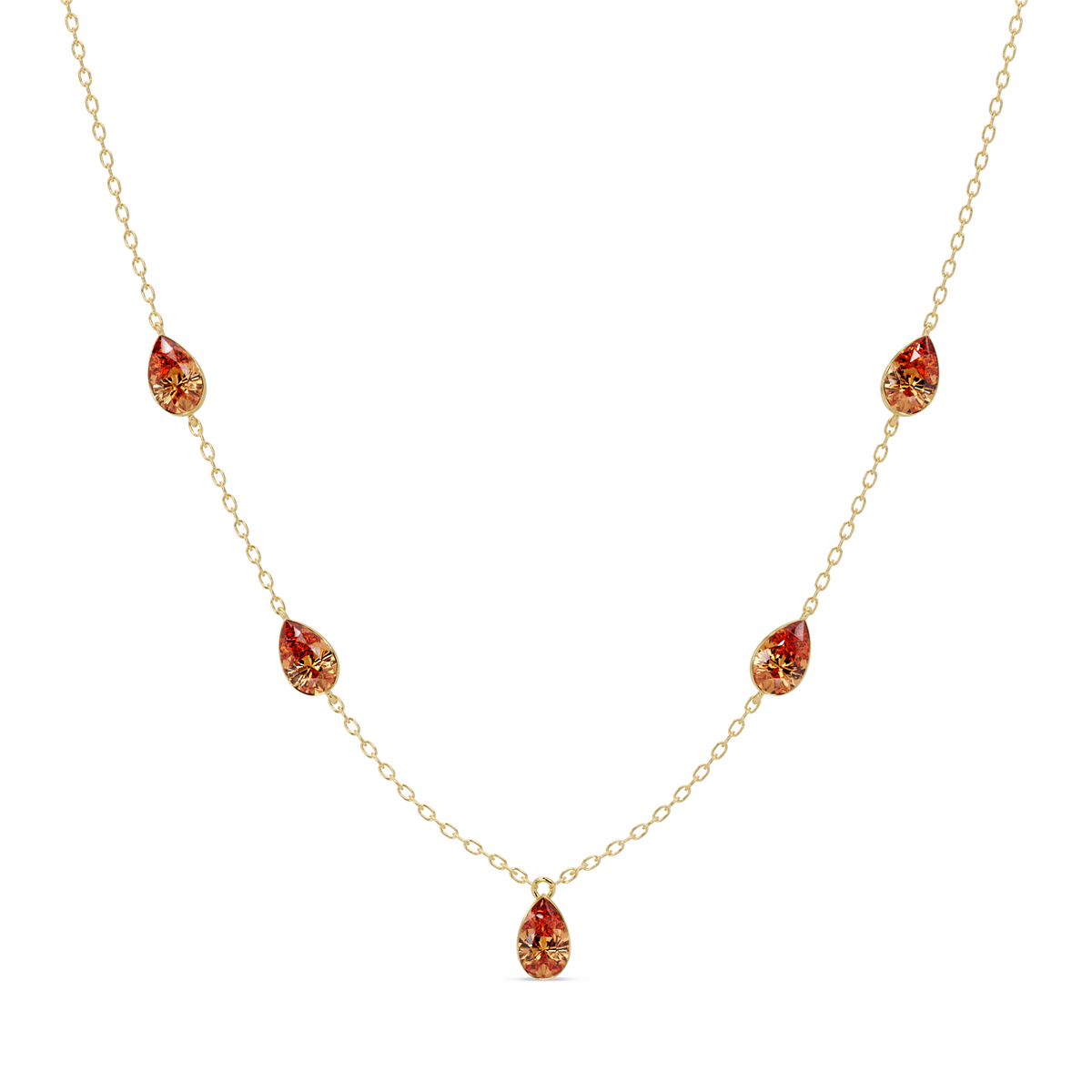 3.7 CTW Pear-Cut Colorstone Station Necklace - Yellow Gold Champagne Topaz