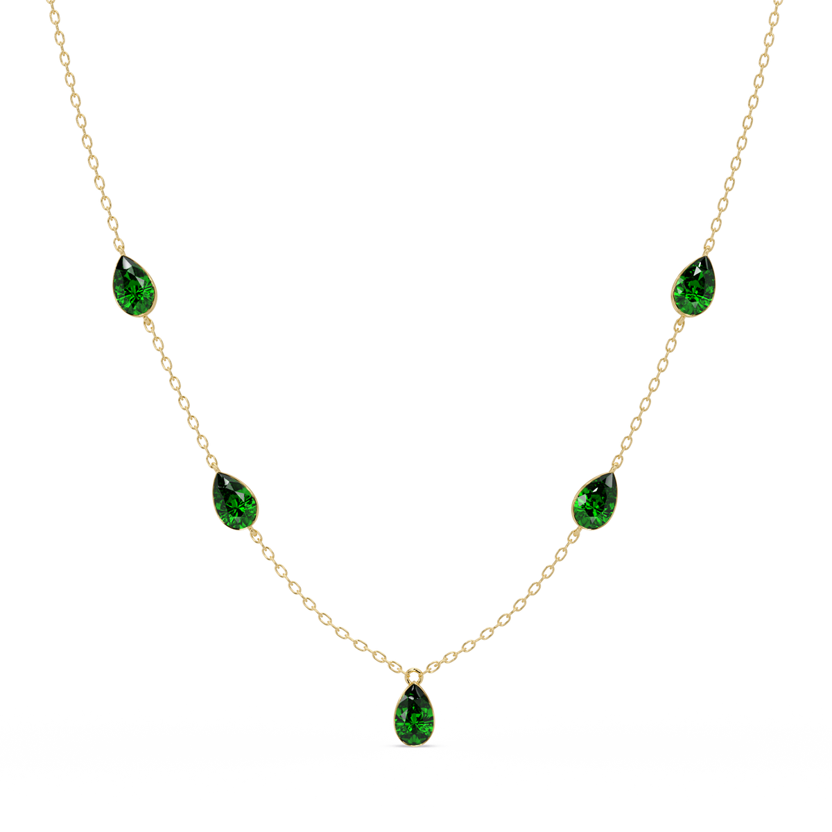 3.7 CTW Pear-Cut Colorstone Station Necklace - Yellow Gold Emerald Green