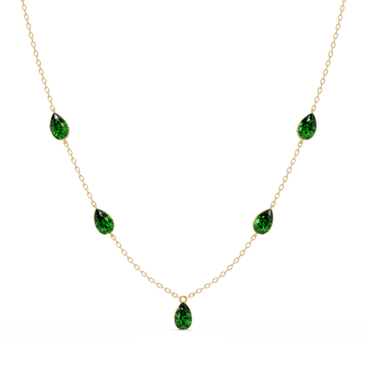 3.7 CTW Pear-Cut Colorstone Station Necklace - Yellow Gold Emerald Green