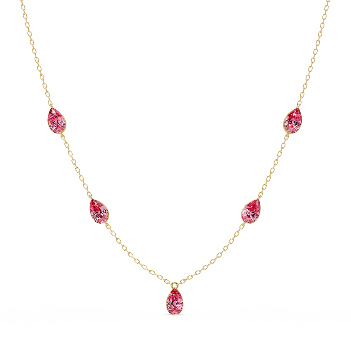3.7 CTW Pear-Cut Colorstone Station Necklace - Yellow Gold Tourmaline Pink