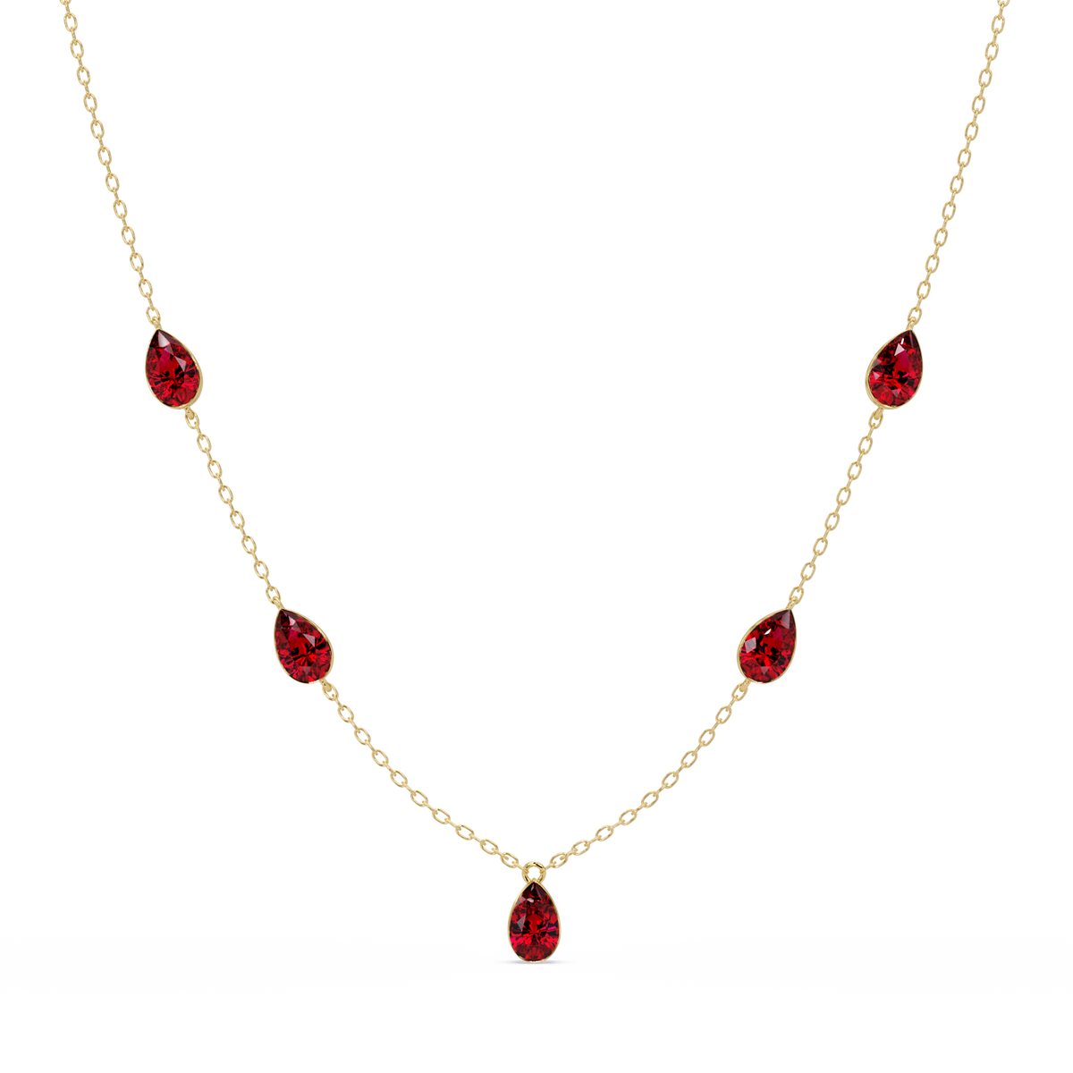 3.7 CTW Pear-Cut Colorstone Station Necklace - Yellow Gold Ruby Red