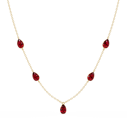 3.7 CTW Pear-Cut Colorstone Station Necklace - Yellow Gold Ruby Red