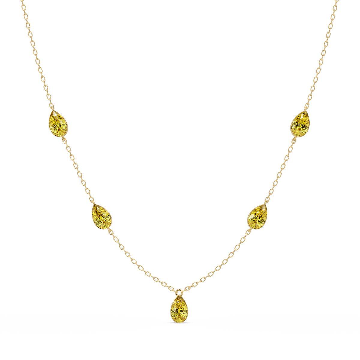 3.7 CTW Pear-Cut Colorstone Station Necklace - Yellow Gold Citrine Yellow