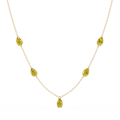 3.7 CTW Pear-Cut Colorstone Station Necklace - Yellow Gold Citrine Yellow