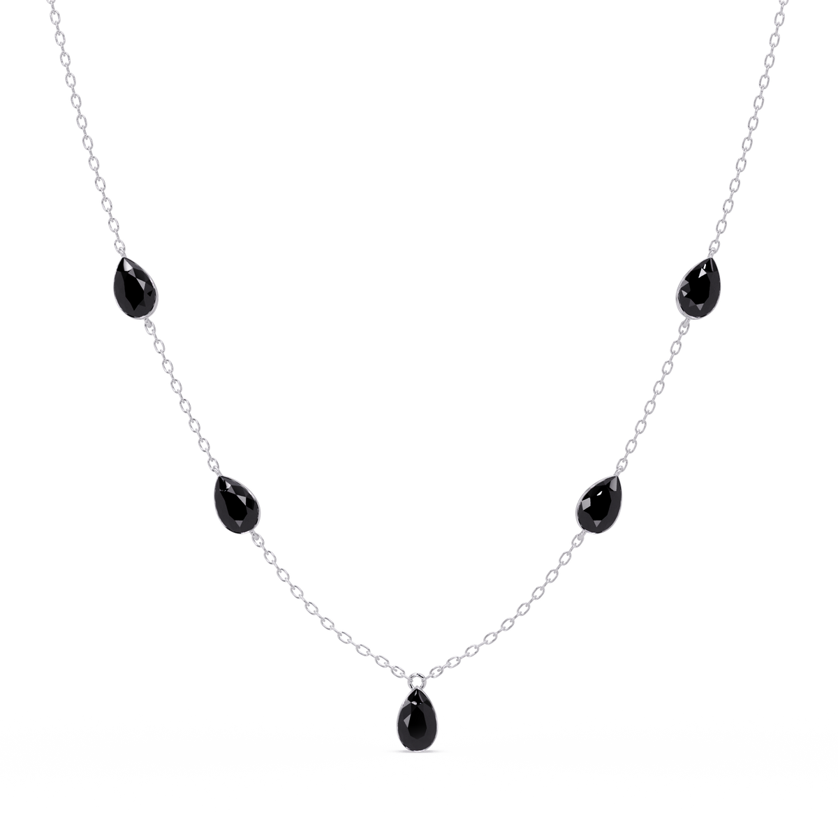 3.7 CTW Pear-Cut Colorstone Station Necklace - White Gold Onyx