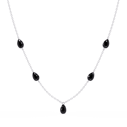 3.7 CTW Pear-Cut Colorstone Station Necklace - White Gold Onyx