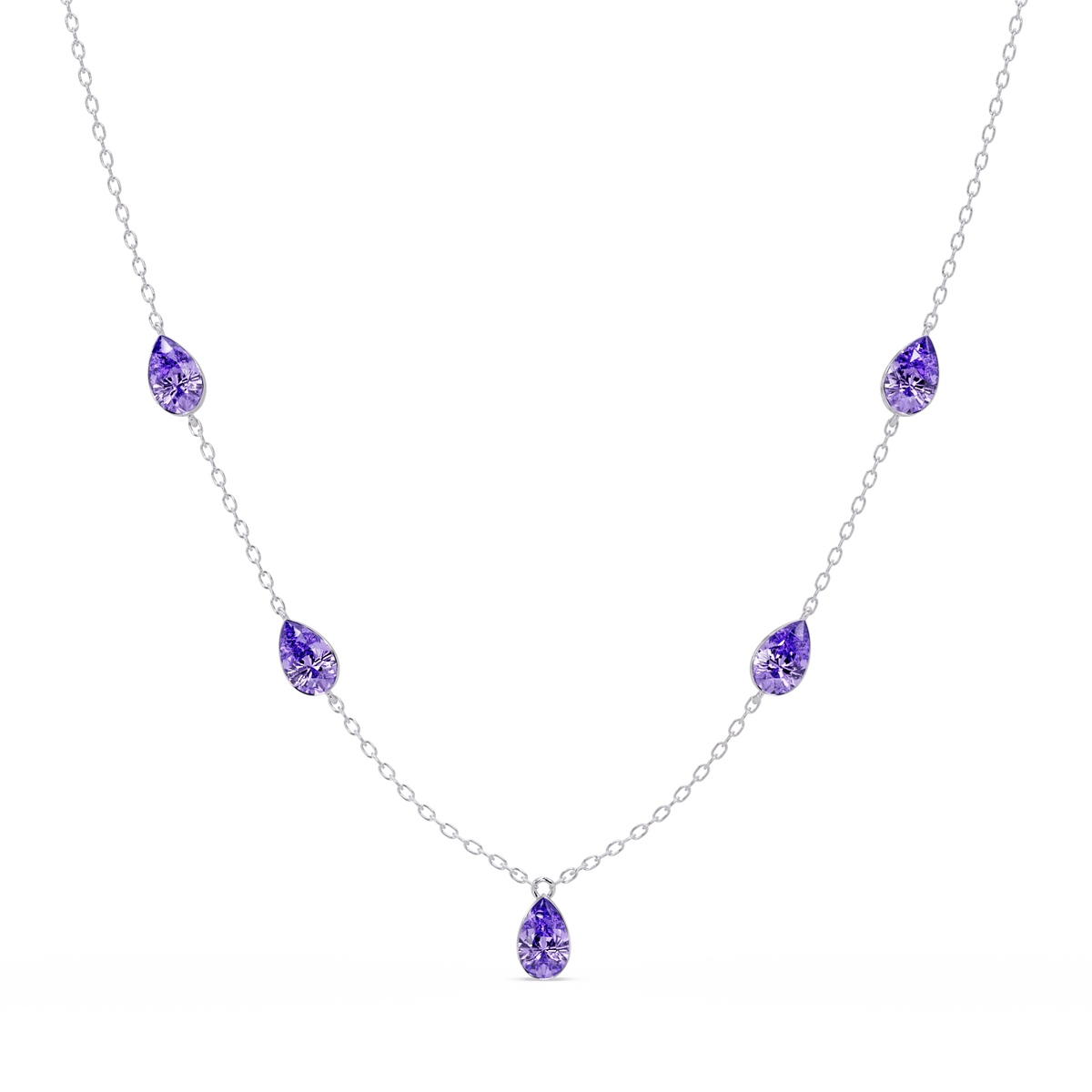 3.7 CTW Pear-Cut Colorstone Station Necklace - White Gold Amethyst Purple