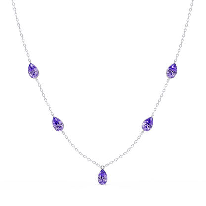 3.7 CTW Pear-Cut Colorstone Station Necklace - White Gold Amethyst Purple
