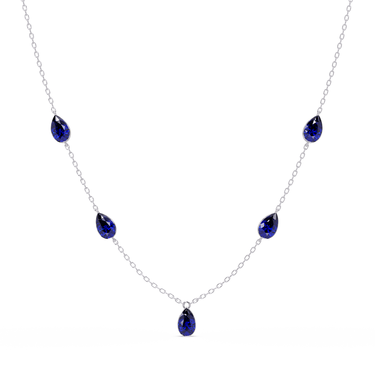 3.7 CTW Pear-Cut Colorstone Station Necklace - White Gold Sapphire Blue