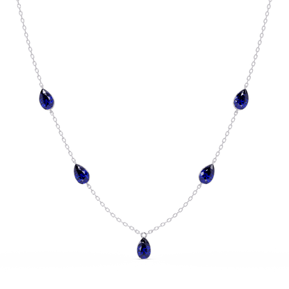3.7 CTW Pear-Cut Colorstone Station Necklace - White Gold Sapphire Blue