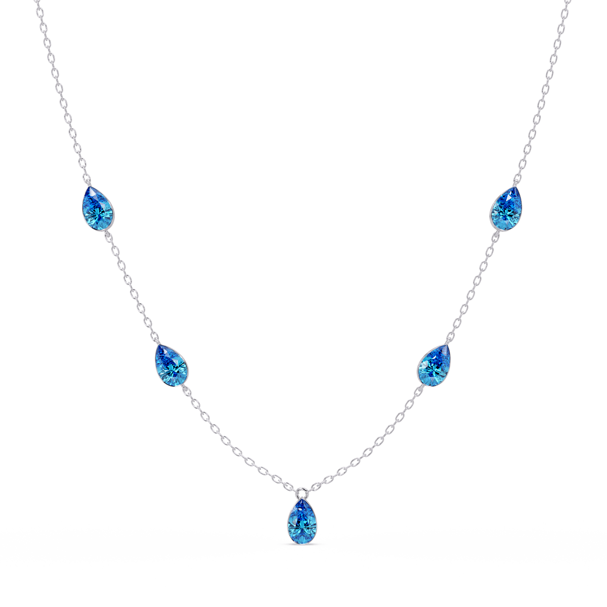 3.7 CTW Pear-Cut Colorstone Station Necklace - White Gold Aquamarine Blue