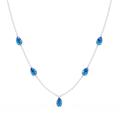 3.7 CTW Pear-Cut Colorstone Station Necklace - White Gold Aquamarine Blue
