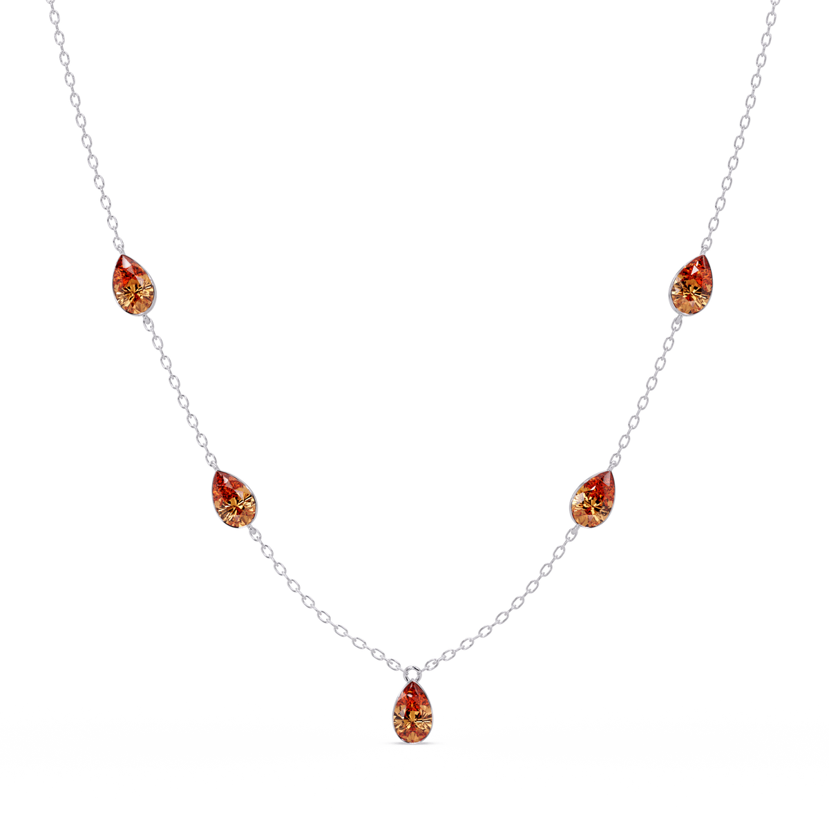 3.7 CTW Pear-Cut Colorstone Station Necklace - White Gold Champagne Topaz