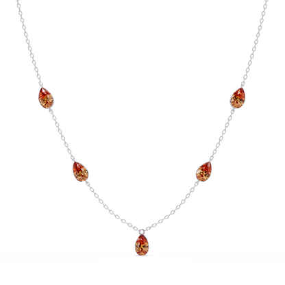 3.7 CTW Pear-Cut Colorstone Station Necklace - White Gold Champagne Topaz