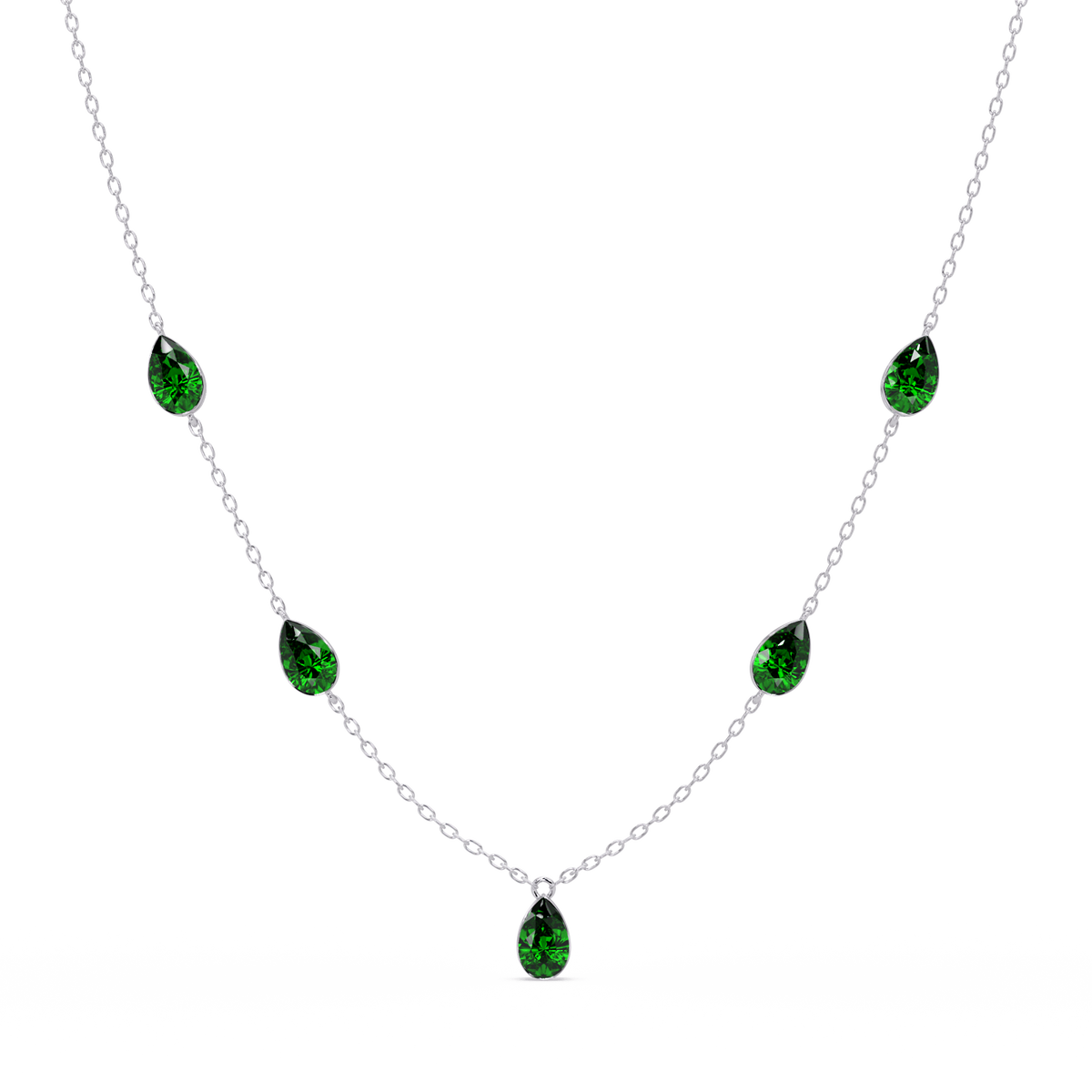 3.7 CTW Pear-Cut Colorstone Station Necklace - White Gold Emerald Green