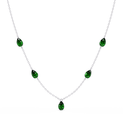 3.7 CTW Pear-Cut Colorstone Station Necklace - White Gold Emerald Green